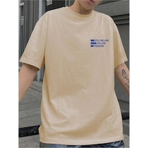 Flood Of Style Unisex Oversize Follow Freedom Baskılı T-shirt Bej