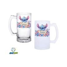 Kişiye Özel Stitch Kulplu Bira Bardağı Buzlu Veya Şeffaf Seçenekli 0320
