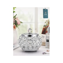 Chacha Home Luxury Lucent Lüks Kapaklı Kristal Mücevher Kutusu, Organizer, Düzenleyici, Şekerlik Küçük Boy Gümüş