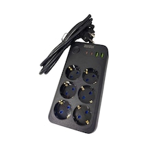 Showmax Serisi Sh-3046 Termal Akım Korumalı Priz 2 Mt 6 Priz + 2 Usb + 2 Type-c 6 Lı 2xusb 2xtype C Çıkışlı Siyah