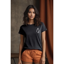Squitee Sevimli Kedi Baskılı Antrasit Bisiklet Yaka T-shirt - Beden: Xs