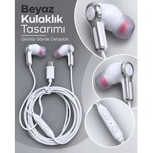 Örgülü Kablo Tasarımlı Kumandalı Beyaz Type C Kulaklık - Lisinya