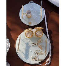 Beloved Gold Beyaz İncili Söz Tepsisi Nişan Tepsisi Ve Damat Kahve Fincan Tepsisi Gri Gri