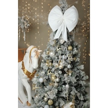 Kurdele Orta Yıllbaşı Ağaç Süs Noel Beyaz Fiyonk 37x40cm Beyaz - 789257896