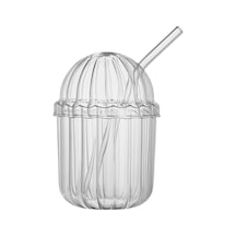 500ml Cam Kapaklı Pipetli Bardak, Kalın Çizgi Desenli Sıcak Soğuk İçecekler İçin Kahve Meyve Suları, Çayları İçin Brokosilikat Bpa İçermeyen Sağlıklı Ergonomik Şık Tasarım Aeropress