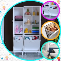 Alaçatı Inci 92X165 Cm 3 Kapaklı Kirli Çamaşır Sepetli Banyo Dolabı Çok Renkli