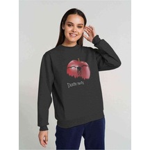 Death Note Elma Baskılı Füme Antrasit Kadın Sweatshirt