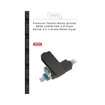 Premium Telefon Kolay Günlük Dk06 128gb Usb 3.0 Flash Bellek 3'ü 1 Arada Metal Siyah