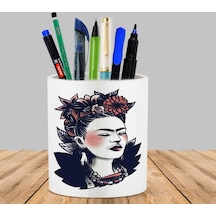 Kahlo Baskılı Kaktüs Sukulent Saksı Kalemlik