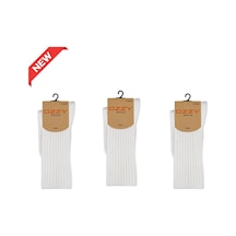 Ozzy Socks 3 Lü Kışlık Kadın Yünlü Uyku Çorabı Soft Touch Ekru Renk Isı Tutucu Çorap Ekru