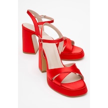 Luvishoes Luvi Shoes Lello Kırmızı Saten Kadın Platform Topuklu Ayakkabı Kırmızı