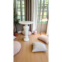 Rustik Beyaz Yan Sehpa Tekli Doğal Ahşap Mantar Sehpa