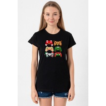 Video Game Controller Christmas Siyah Kadın Tshirt SIYAH
