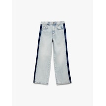 Koton Pamuklu Şerit Detaylı Geniş Paça Jean Pantolon Lıght Indıgo 6wkg40040ad Açık Mavi