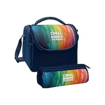 Coral High Erkek Çocuk Lacivert Çok Renkli Çizgi Desenli Thermo Beslenme Çantası Ve Üç Bölmeli Kalem Çantası Seti Siyah - Çok Renkli