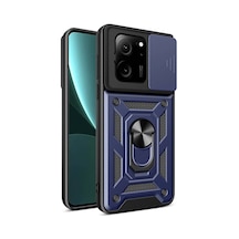 Xiaomi Mi 13t Pro Kılıf Sürgülü Kamera Koruyucu Manyetik Standlı Tank Koruma Pazarplus Mavi