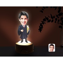 Kişiye Özel Avukat Karikatürlü Dekoratif 3D Biblo Led Işıklı Gece