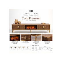 Ceviz Premium Elektrikli Şömineli Tv Ünitesi Gold Detaylı 160 Cm