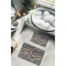 Yıkanabilir Kaymaz Tabanlı Modern Desenli 2'li Banyo Paspas Takımı Bps0030 Renkli