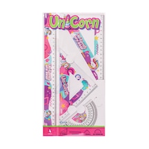 Unicorn Cetvel Takımı 30 Cm 1 Paket Metal Pergel Cetvel Gönye İletki Şeffaf Çizim Takımı Pergelli Çizim Seti 4 Parça Çok Renkli