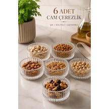 6 Adet Cam Çerezlik Seti Modern Çizgili Tatlı Kahvaltılık Sunum Kaseleri 10 Cm Şeffaf