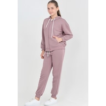 Modanino Kız Çocuk Eşofman Takımı - 3 İplik Şardonsuz+ Fermuarlu 6-12 Yaş 12757blt Gül Kurusu