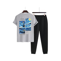 Uyguntarz Unisex Vangogh Baskılı Eşofman Takımı Gri