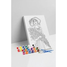 Çiçekli Kadın Desenli Mandala Tuval Boyama Seti 40x50 Cm