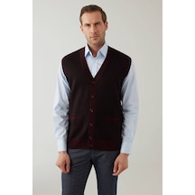 Erkek Koyu Bordo Regular Fit Desenli Yün Karışımlı Triko Yelek