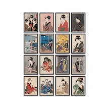Kitagawa Utamaro Tabloları 16'lı Sticker Seti Laptop Defter Ajanda Etiket Çok Renkli