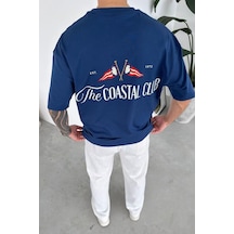 Lacivert Coastal Baskılı Oversize Tişört