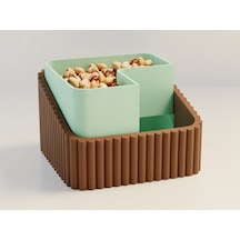 3d Baskı Fıstık Kasesi - Çift Hazneli Kabuk Ayırıcı Sunum Kasesi - Kahverengi Mint Çok Renkli