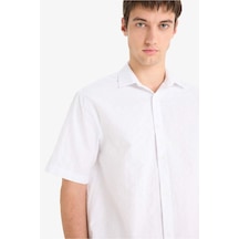 DeFacto %100 Pamuk Regular Fit Jakarlı Kısa Kollu Gömlek E0476AX25SMWT34