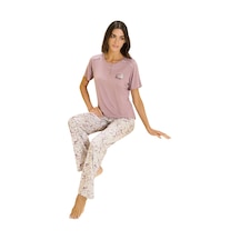 Over Sleep By Poleren Over Sleep 3359 Kadın Büyük Beden Viskon Yazlık Takım L-xl-2xl-3xl Lila