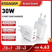 Essager 30w Usb Tip C Şarj Cihazı Hızlı Şarj 3.0 İphone Uyumlu 14 Samsung Xiaomi 3 Port Çoklu Fiş Duvar Cep Telefonu Hızlı Şarj
