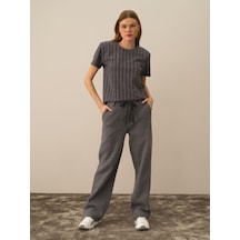 Koyu Gri Pamuk Dokulu Oversize Pantolon 470412