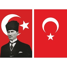 Kalpaklı Atatürk ve Türk Bayrağı Set 70X105Cm