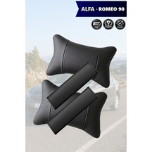 Alfa Romeo 90 Uyumlu Deri Kemer Koruyucu Deri Yastık Siyah Set Lüks