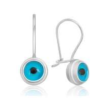 Gümüş Göz Sallantılı Rodyum Nazar Küpe 14 MM-Gümüş