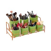 Edora Home Çok Amaçlı Turuncu Makyaj Organizer, Banyo Düzenleyici - 7 Bölmeli Metal Turuncu