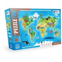 Blue Focus Animal World Map Hayvan Dünya Haritası 100 Parça Puzzle Bf316