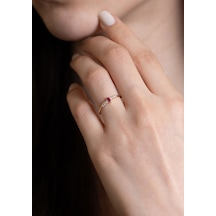 14 Ayar Altın Pembe Taşlı Yüzük Sarı Altın