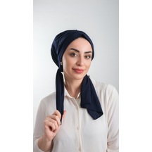 Hürrem Bone Lacivert Pratik Hazır Geçmeli Tesettür Bone Kesik Elyaf Sade 2111 Lacivert