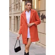 Kadın Oversize Kaşe Kaban Turuncu 001