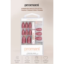 Airbrush Nails Stiletto - Takma Tırnak Simli Pembe