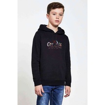 Tshirthane Anime Ninja War Baskılı Unisex Çocuk Kapüşonlu Siyah Sweatshirt Siyah