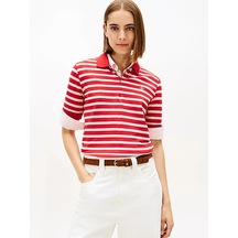 Th Scrıpt Lyocell Zıp Ss Polo Kadın Kırmızı T-shirt - Ww0ww47853 Kırmızı