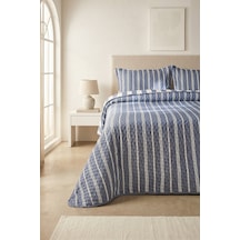 Ocean Home Textile Pamuklu Kapitoneli Lacivert Renk Çizgi Desen Çift Kişilik Yatak Örtüsü Seti 1 Adet 250 X 230 / 2 Adet 50 X 70 Cm