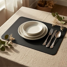 2 Adet Deri Mürdüm Çift Taraflı Kenar Dikişli Amerikan Servis 33x44 Cm-kolay Silinebilir Supla Siyah
