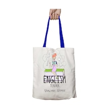 Art Hediye Mavi Kulplu Kişiye Özel English Teacher Book Yıkanabilir Omuz Çanta Çok Renkli